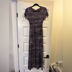 Follow the Ocean Washed Navy Blue Print Button-Up Maxi Dress